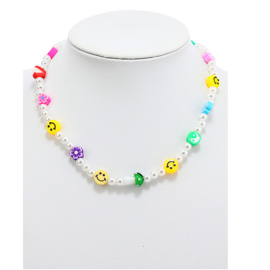 JAN43369 - Beaded Y2K Smiley Face Necklace