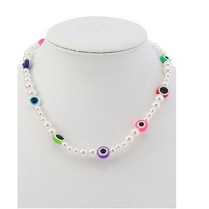 JAN43395 - Beaded Evil Eye Pearl Necklace