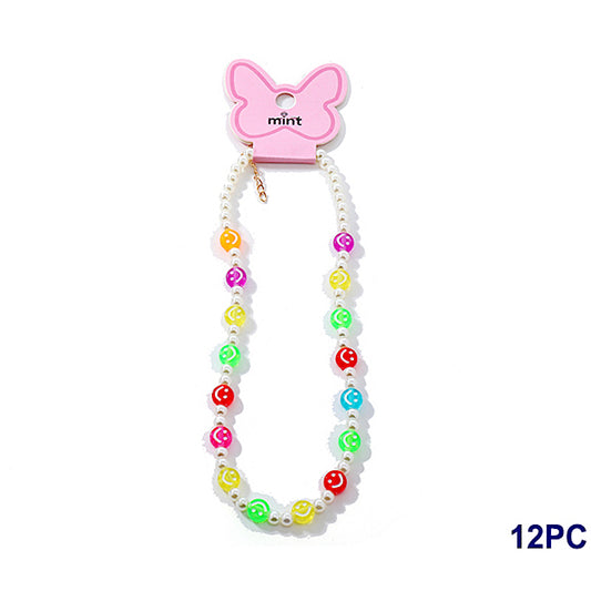 JAN43397 - Beaded Neon Smiley Face Necklace