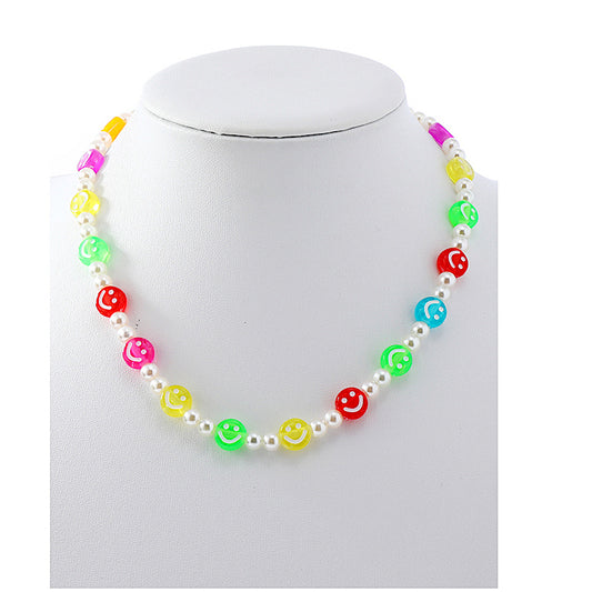 JAN43397 - Beaded Neon Smiley Face Necklace