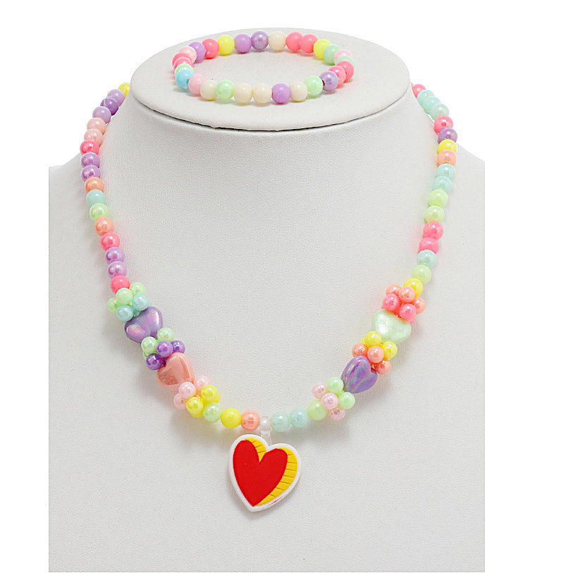 JAN43990 - Heart Necklace & Bracelet Set