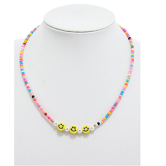 JAN44078 - Beaded Y2K Smiley Face Necklace