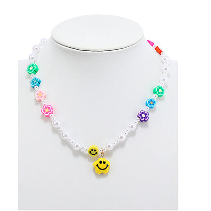 JAN44081 - Beaded Y2K Smiley Face Necklace