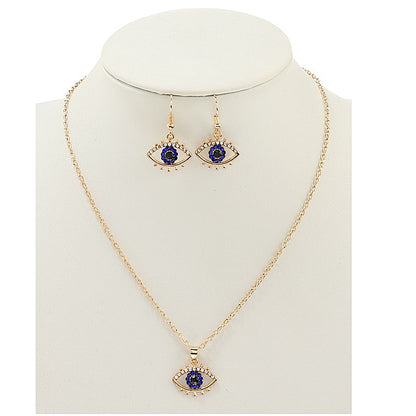 JAN44128 - Rhinestone Evil Eye Pendant Necklace