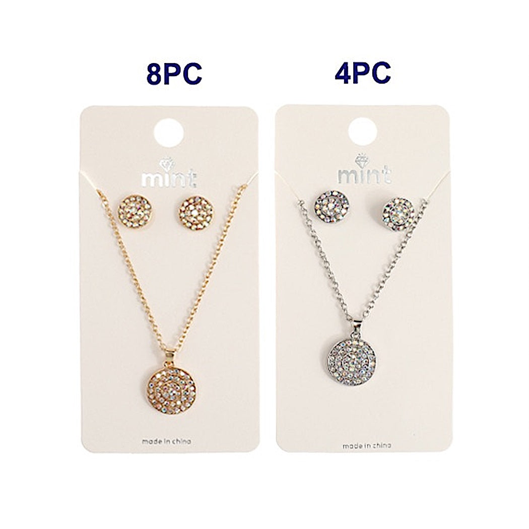 JAN44534 - Rhinestone Circle Pendant Necklace Set