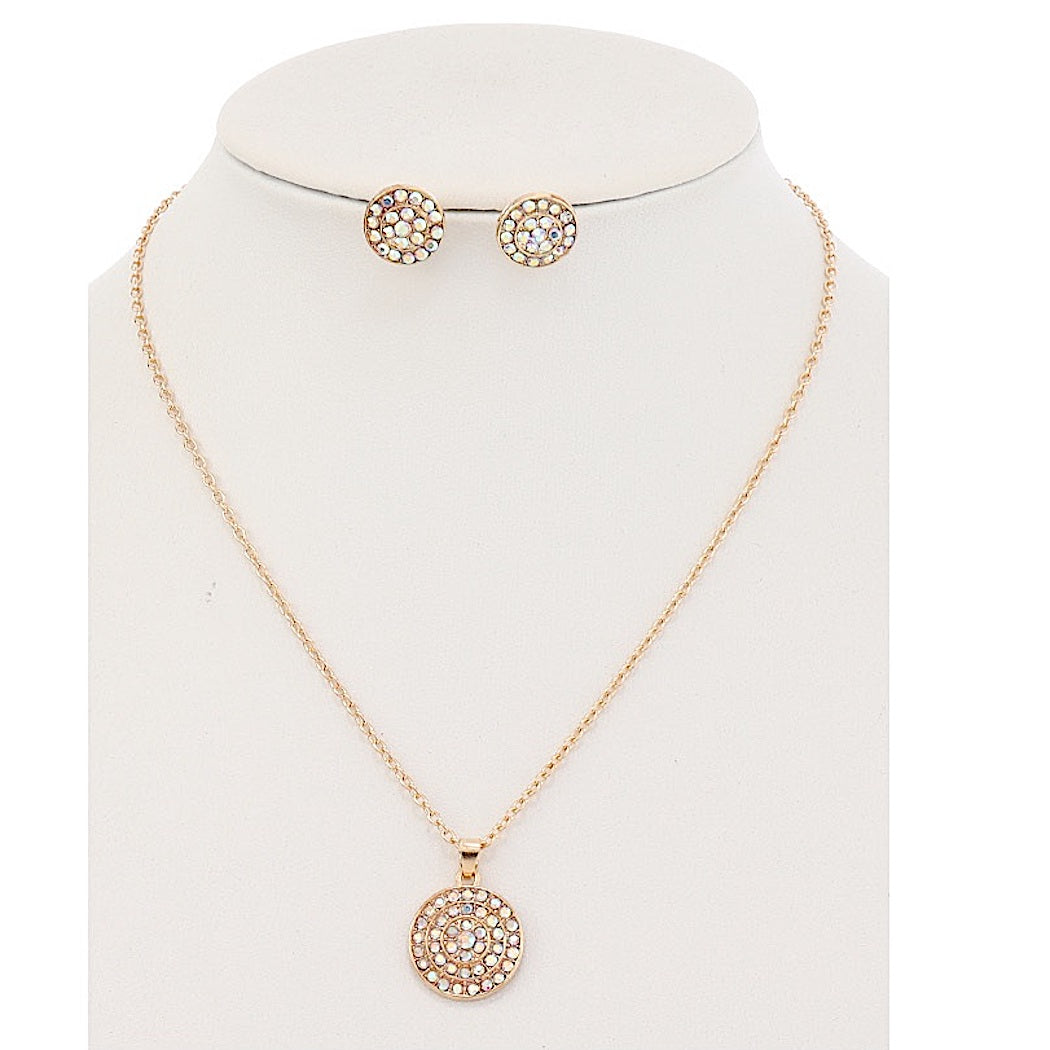 JAN44534 - Rhinestone Circle Pendant Necklace Set