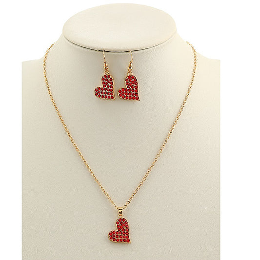 JAN44636 - Rhinestone Heart Pendant Necklace Set