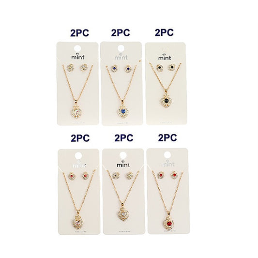 JAN44637 - Rhinestone Crown Pendant Necklace Set