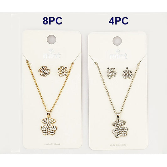 JAN44917 - Rhinestone Teddy Bear Pendant Necklace Set