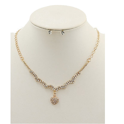 JAN44956 - Rhinestone Heart Necklace Set