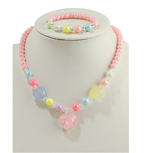 JAN45109 - Heart Necklace & Bracelet Set