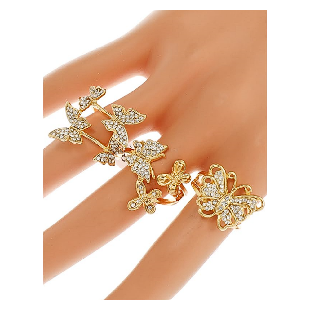 JAR44606 - Assorted Rhinestone Butterfly Ring