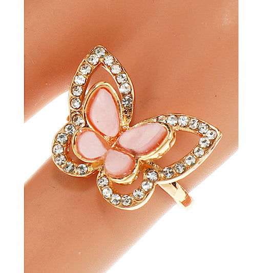 Rhinestone Resin Butterfly Ring