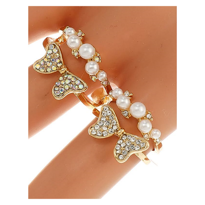 JAR45713 - Rhinestone Bow Pearl Ring