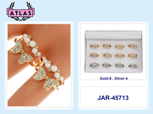 JAR45713 - Rhinestone Bow Pearl Ring