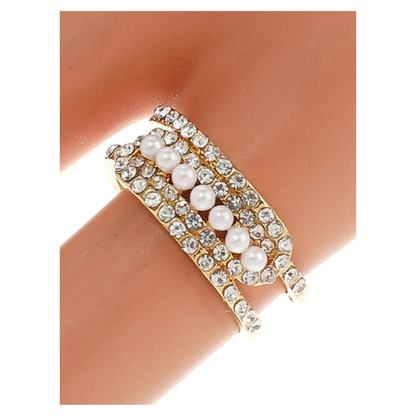 JAR45716 - Rhinestone & Pearl Row Ring