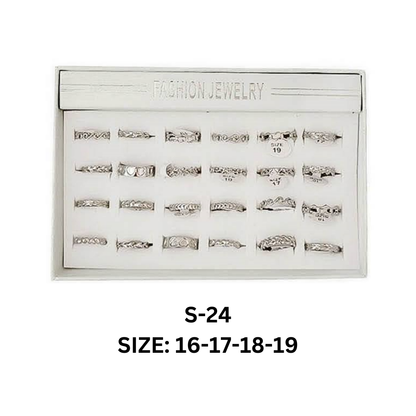 JAR46421 - 24 PCS Assorted Silver Band Rings