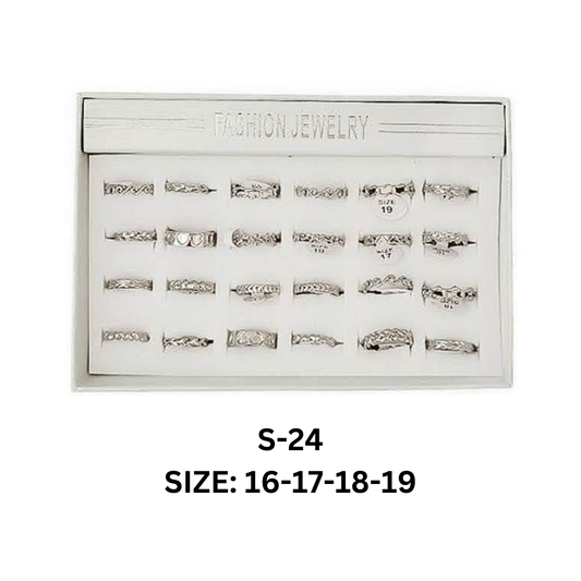 JAR46421 - 24 PCS Assorted Silver Band Rings