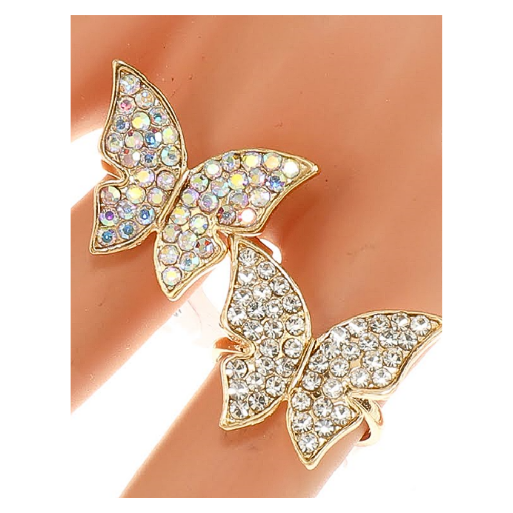 JAR47111 - Rhinestone Butterfly Ring