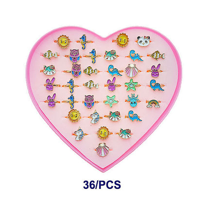 36 PCS Enamel Cartoon Animal Rings (Kids)