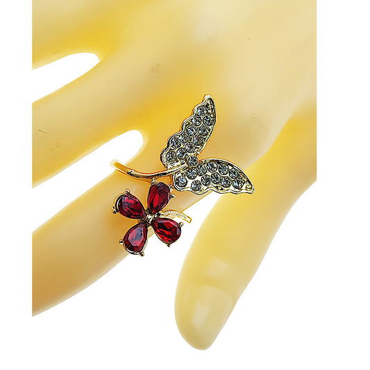 Rhinestone Butterfly Crystal Flower Ring