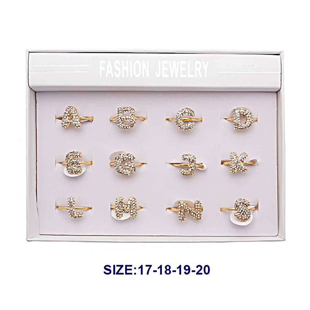 Rhinestone Bubble Alphabet Gold Ring