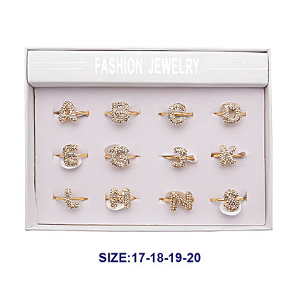 Rhinestone Bubble Alphabet Gold Ring