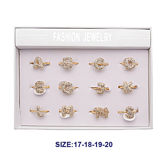 Rhinestone Bubble Alphabet Gold Ring