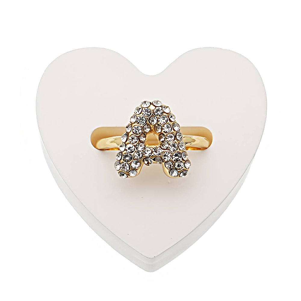 Rhinestone Bubble Alphabet Gold Ring