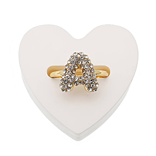 Rhinestone Bubble Alphabet Gold Ring