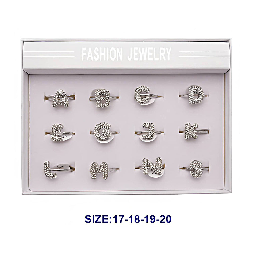 Rhinestone Bubble Alphabet Silver Ring
