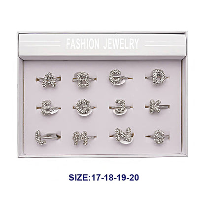 Rhinestone Bubble Alphabet Silver Ring