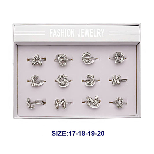 Rhinestone Bubble Alphabet Silver Ring