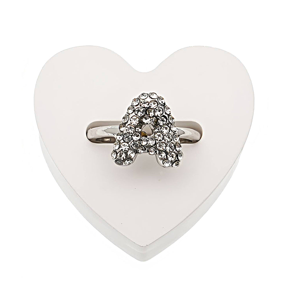 Rhinestone Bubble Alphabet Silver Ring