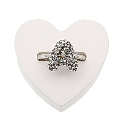 Rhinestone Bubble Alphabet Silver Ring