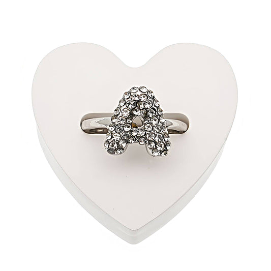 Rhinestone Bubble Alphabet Silver Ring