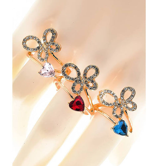 Rhinestone Butterfly Crystal Heart Ring