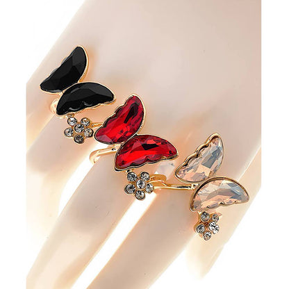 Crystal Butterfly Flower Ring