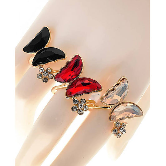 Crystal Butterfly Flower Ring
