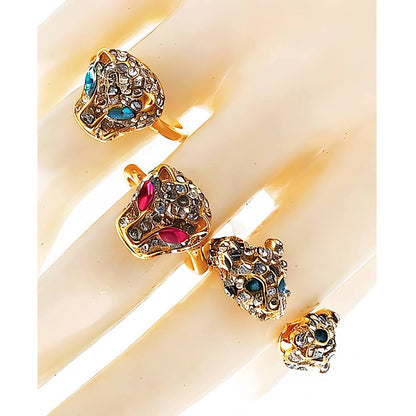 Rhinestone Cheetah Head Ring