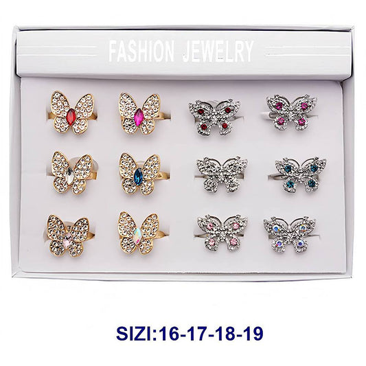 Assorted Rhinestone Butterfly Rings