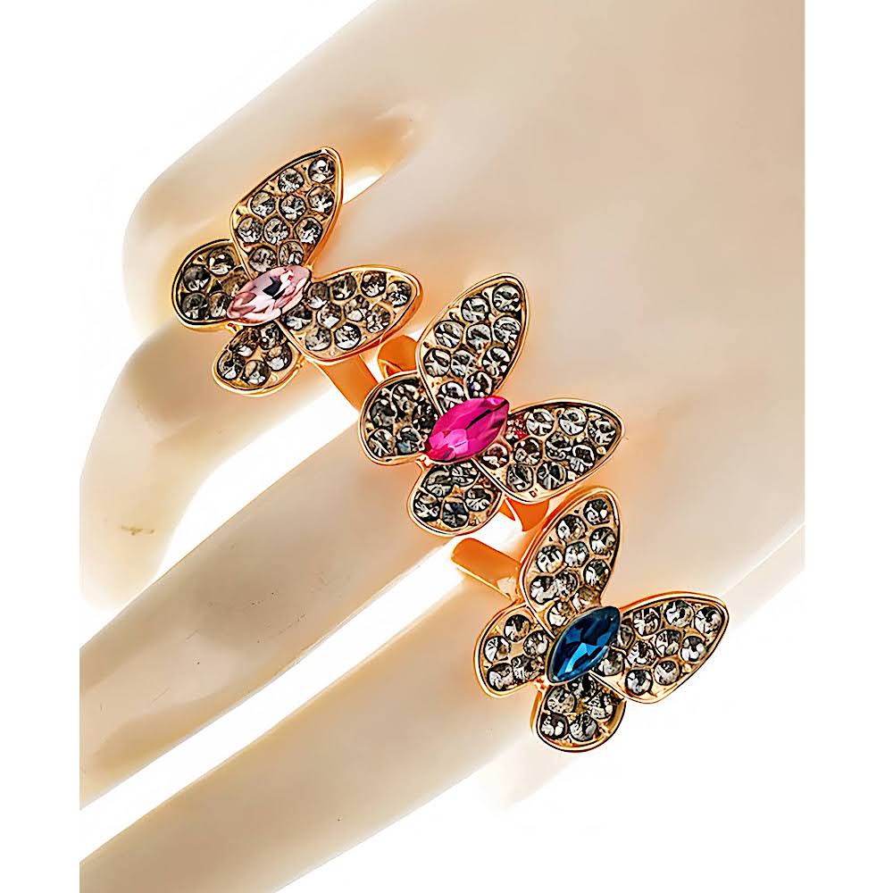 Assorted Rhinestone Butterfly Rings