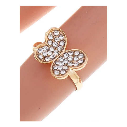 JAR37846 - Rhinestone Butterfly Clover Ring