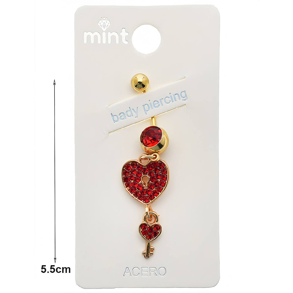 Rhinestone Heart Locket & Key Belly Navel Ring