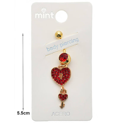 Rhinestone Heart Locket & Key Belly Navel Ring