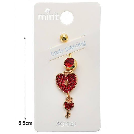 Rhinestone Heart Locket & Key Belly Navel Ring