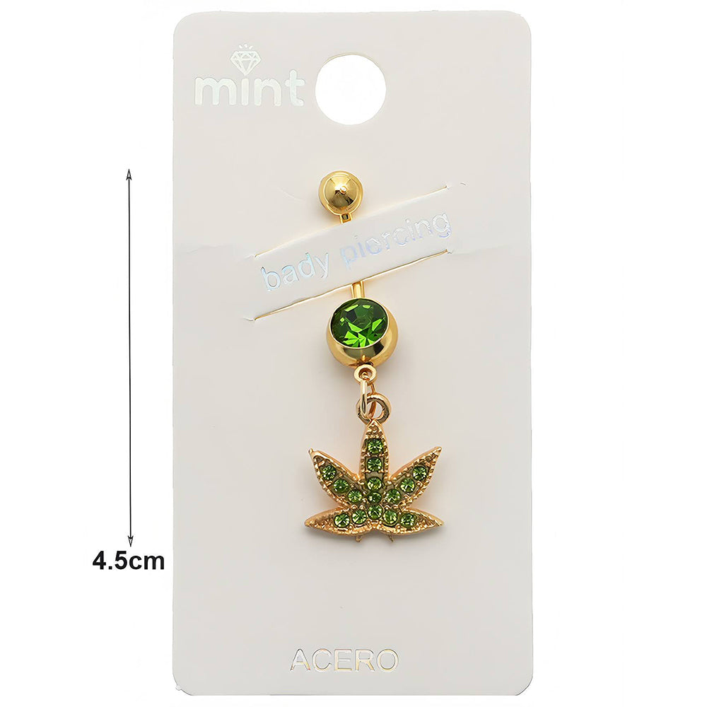 Rhinestone Marijuana Leaf Belly Navel Ring