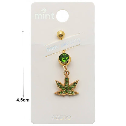 Rhinestone Marijuana Leaf Belly Navel Ring