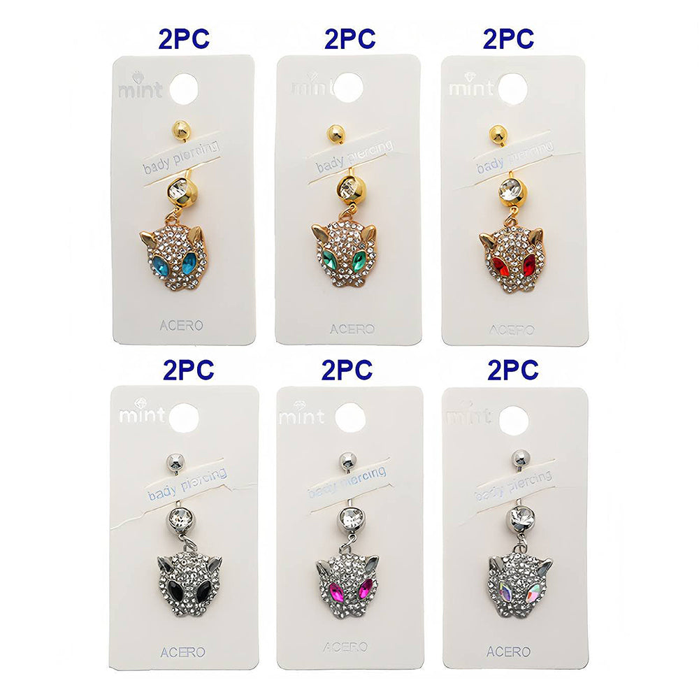 Rhinestone Cheetah Face Belly Navel Ring