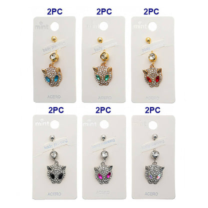 Rhinestone Cheetah Face Belly Navel Ring